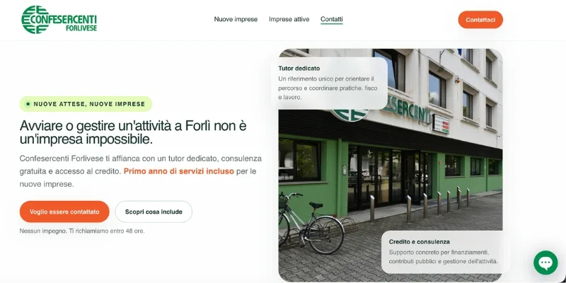 Schermata del sito Confesercenti