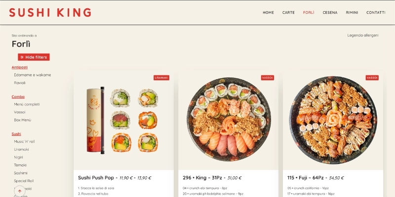 Schermata del sito Sushi King
