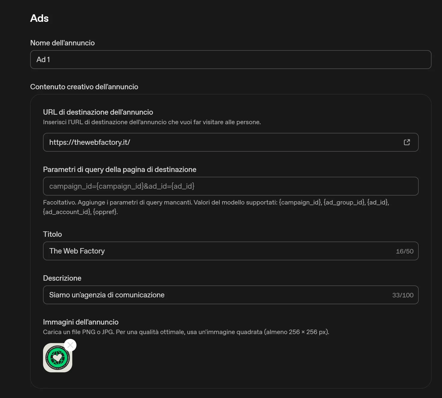 ChatGPT Ads Manager: creazione di un annuncio