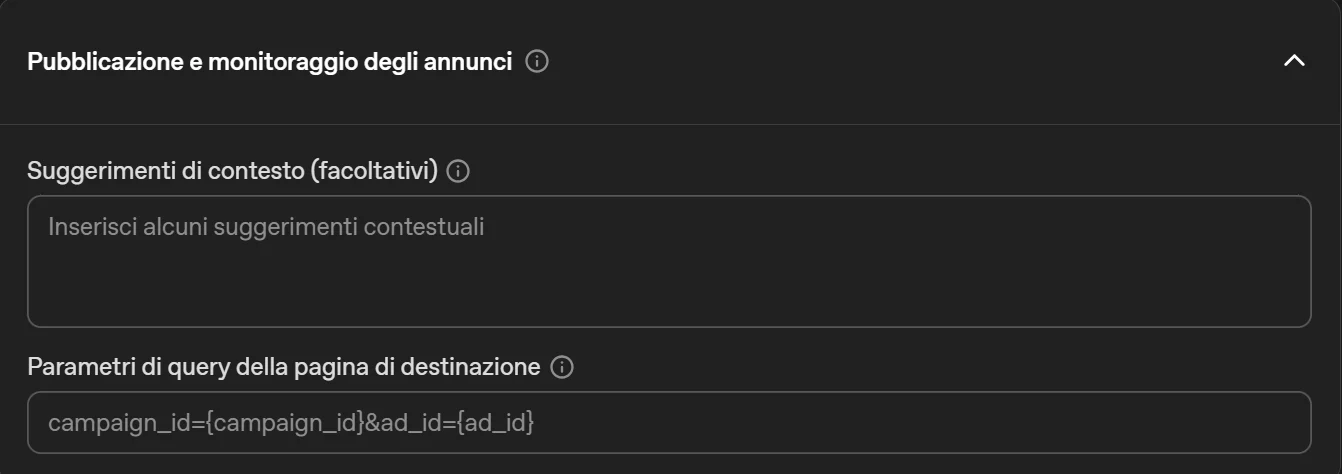 ChatGPT Ads Manager: context hints e pubblicazione